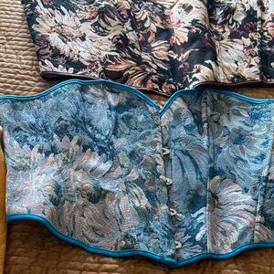 Elegant Blue and Brown Floral Corset Tops